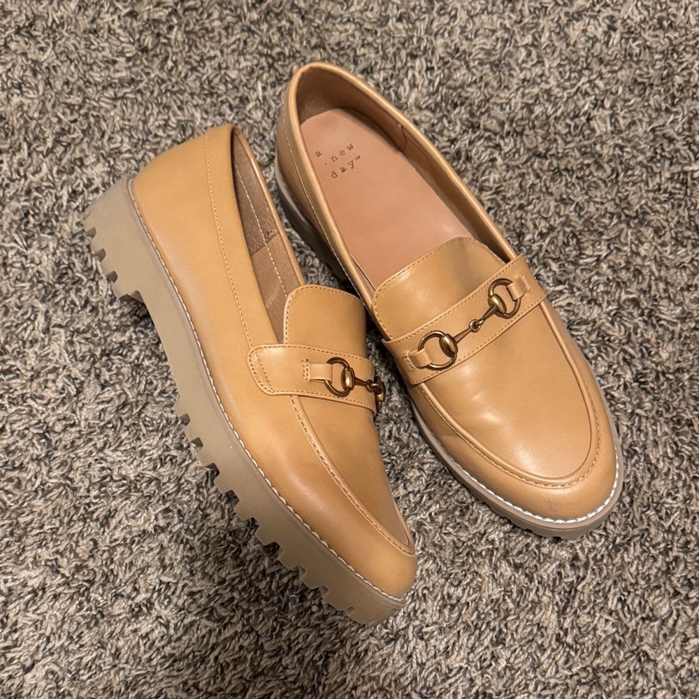Tan Loafers with Gold Bit
